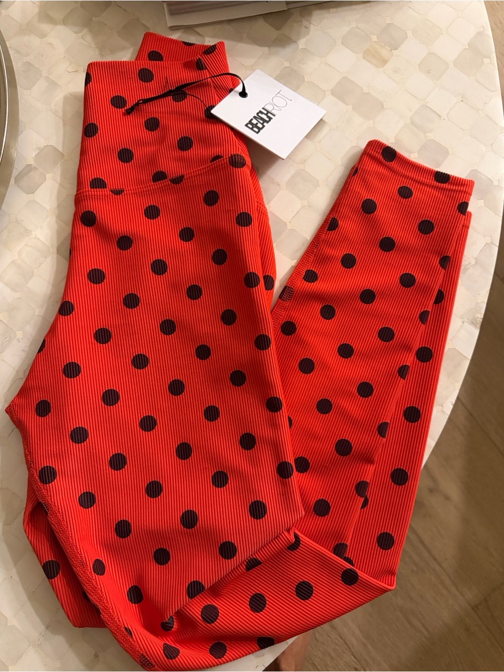 Beach Riot Red Leggings with Black Polka Dots